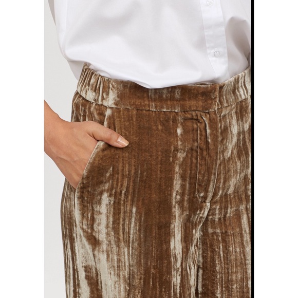 H&M Beige Champagne Crushed Velvet Wide Leg Trousers - Picture 4 of 7